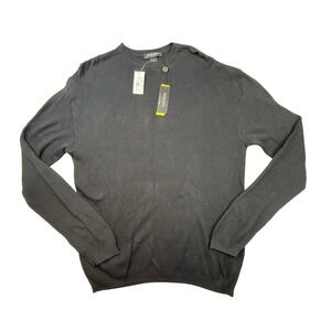 Murano‎ Italia Mens Black Ribbed Long Sleeve Crew Neck Sweater Sz L Cotton Modal